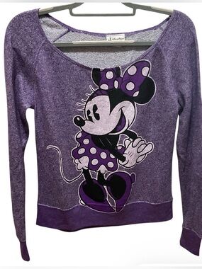 Disney Parks Minnie Mouse Sweater Women’s M Boat Neck Sweatshirt Heathered